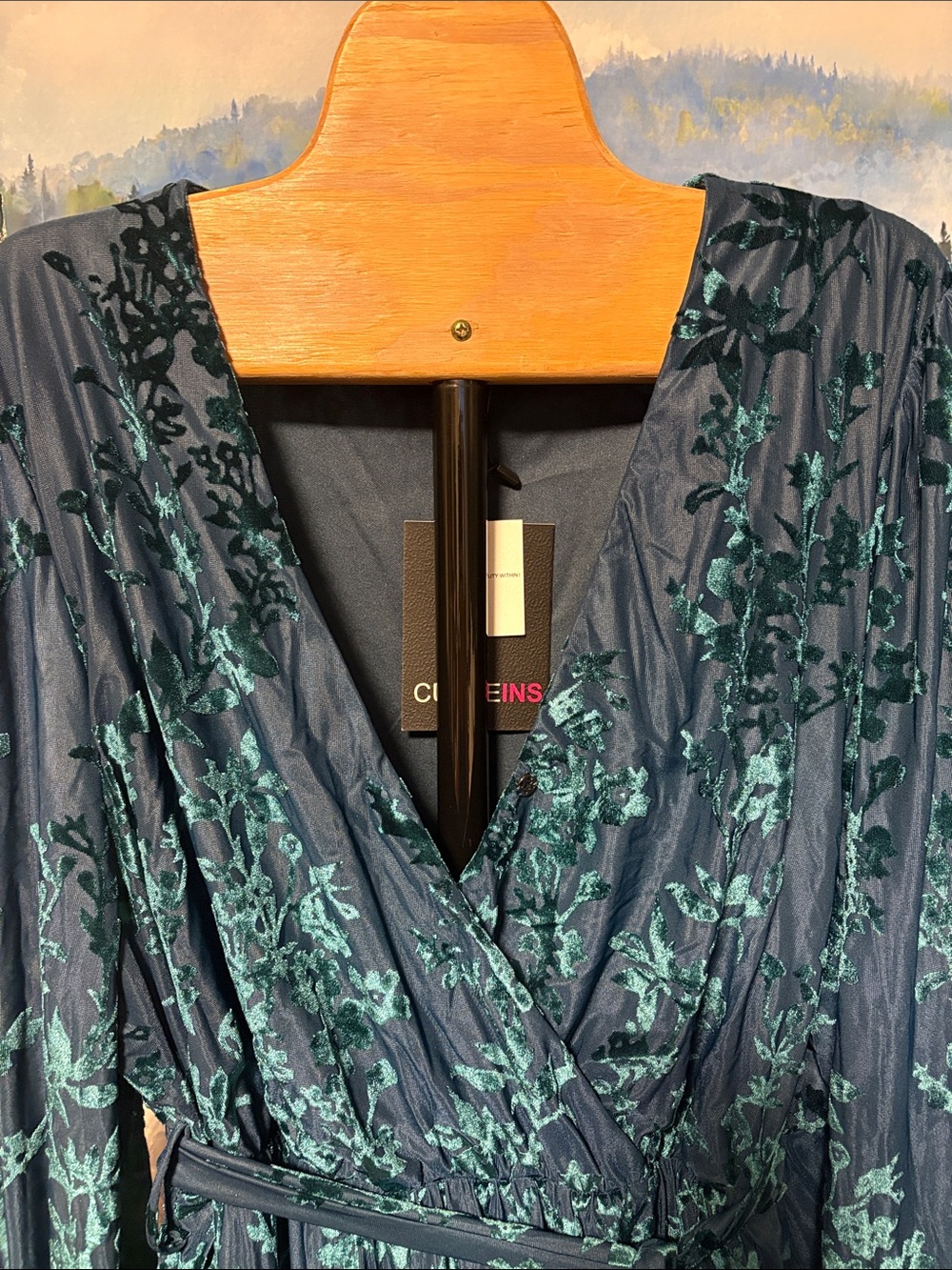 Dark Teal Floral Wrap Maxi Dress with Self-Tie Waist - Picture 2 of 5